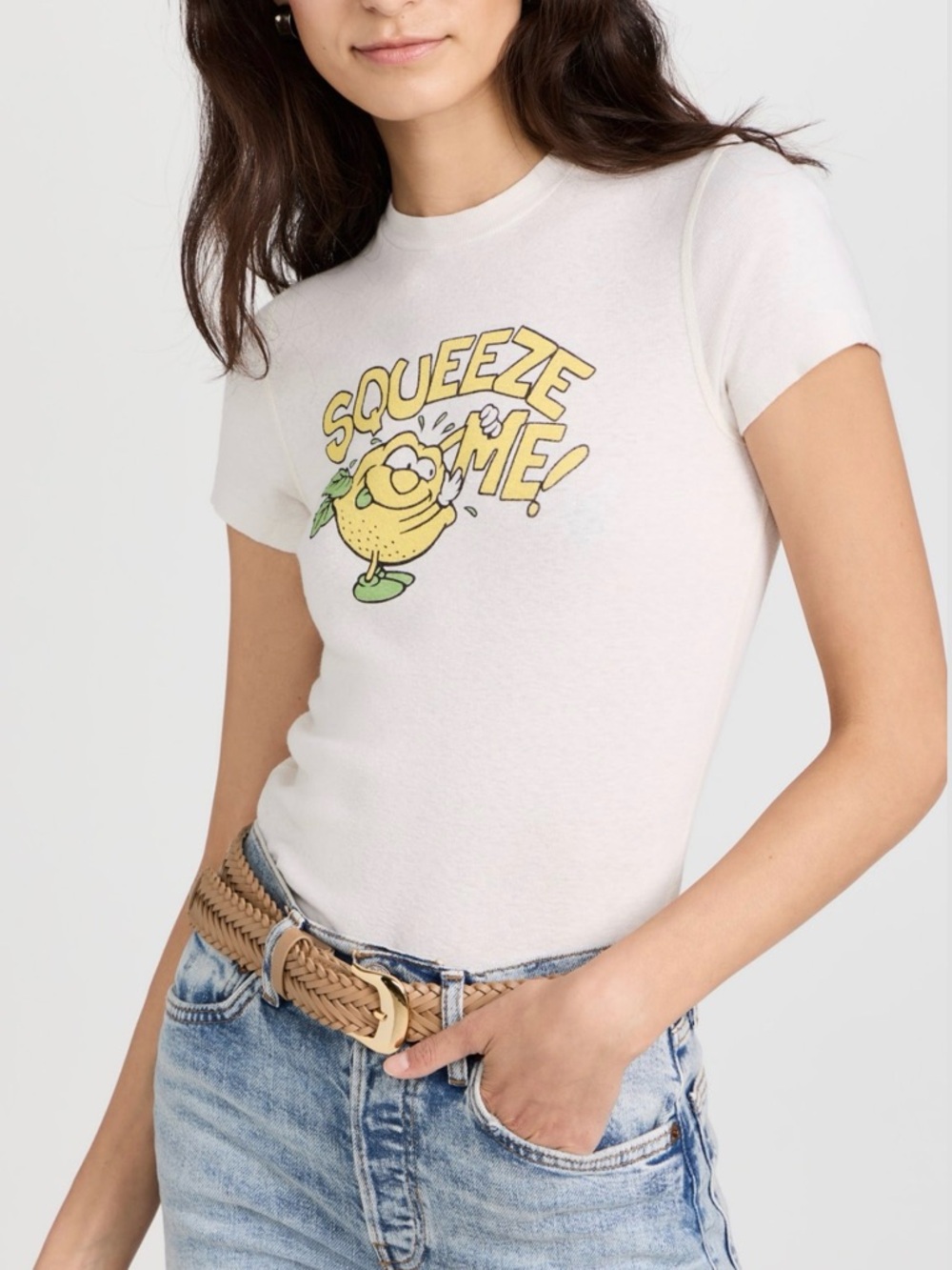 Re/Done Squeeze Me 90s Baby Tee Vintage White Graphic Top, Size XS